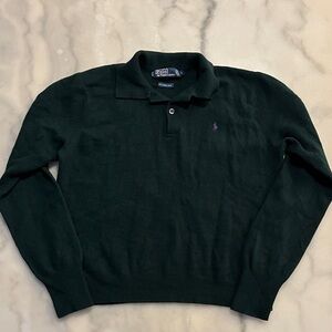 Ralph Lauren 💯 % Lambs Wool Forest Green Polo with Purple Logo
